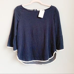 NWT Green Envelope Navy Swiss-Dotted Top